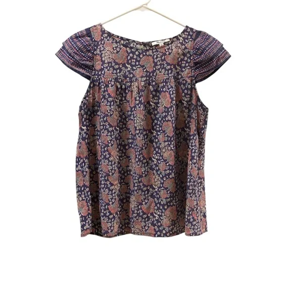Madewell Women’s Story Top in Fan Floral Mix Size 6 Peasant Blouse Bohemian - Picture 2 of 14